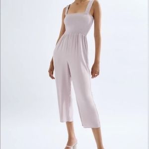 Aritzia Light Mauve Smocked Strap Jumpsuit